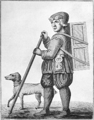 The pedlar of Lambeth and his dog as drawn in 1786 for Ducarel's
"History of Lambeth".