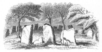 One of five stone circles in the fields opposite the Glebe of
Nymphsfield (reprinted from Sir William Wilde's "Lough Corrib")