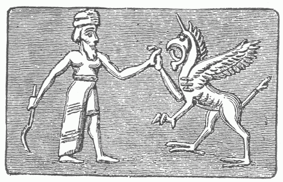 73.—BEL FIGHTS THE DRAGON—TIAMAT (BABYLONIAN
CYLINDER).