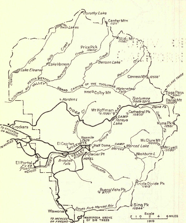 MAP OF YOSEMITE NATIONAL PARK, CALIFORNIA