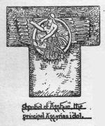 (drop cap T) Symbol of "Asshur", the principal Assyrian idol.
