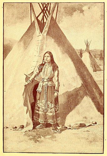 woman standing in door of wigwam