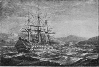 H.M.S. Agamemnon entering Valentia Bay with first
Atlantic Cable.

Frontispiece.