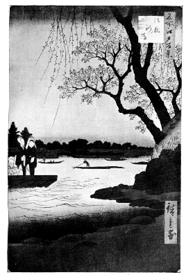 HIROSHIGE: THE OMMAYA EMBANKMENT, ON THE SUMIDA RIVER AT
ASAKUSA—EVENING.