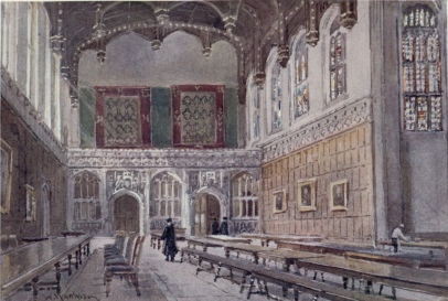 THE HALL OF KING’S COLLEGE

This was built by Wilkins 1824-28. On the walls are several portraits by
Sir Hubert Herkomer, R.A.