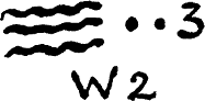 Three lines followed by two large dots and 3, all over W 2