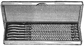 nut picks of varous types in  a case