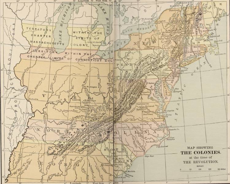 MAP SHOWING THE COLONIES at the time of THE REVOLUTION.