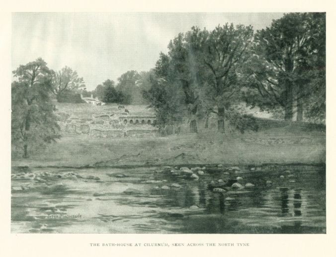 THE BATH-HOUSE AT CILURNUM, SEEN ACROSS THE NORTH TYNE.