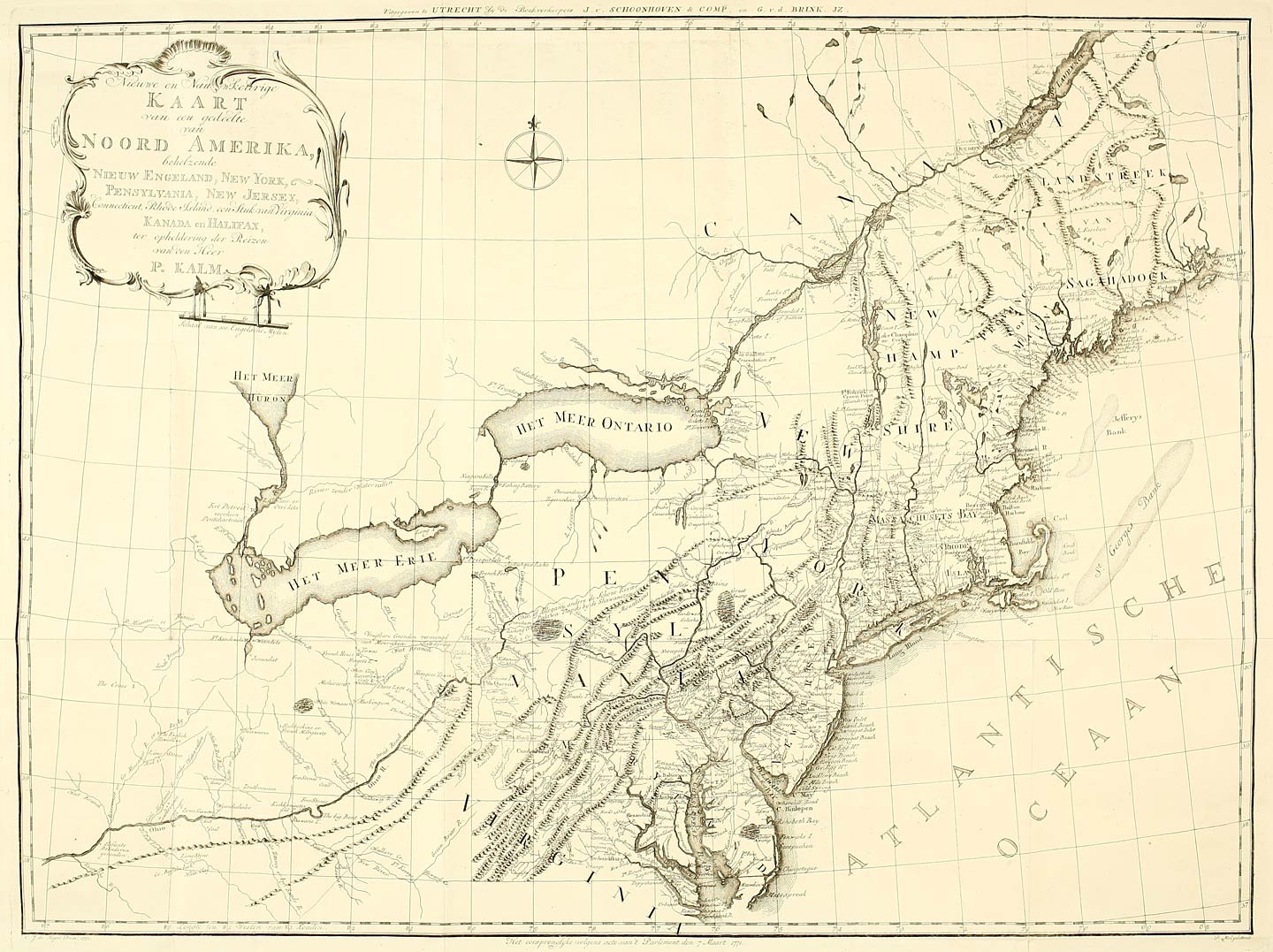 Kaart van een gedeelte van Noord Amerika.