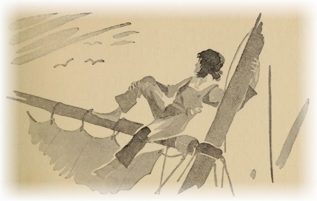 girl in the rigging of a ship